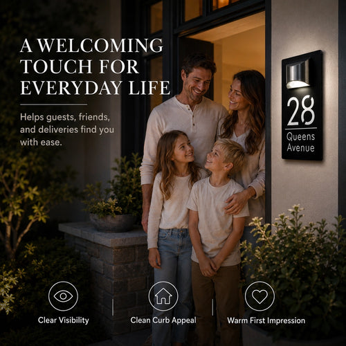 Personalized Solar House Number Sign | Modern LED Address Plaque for Front Door