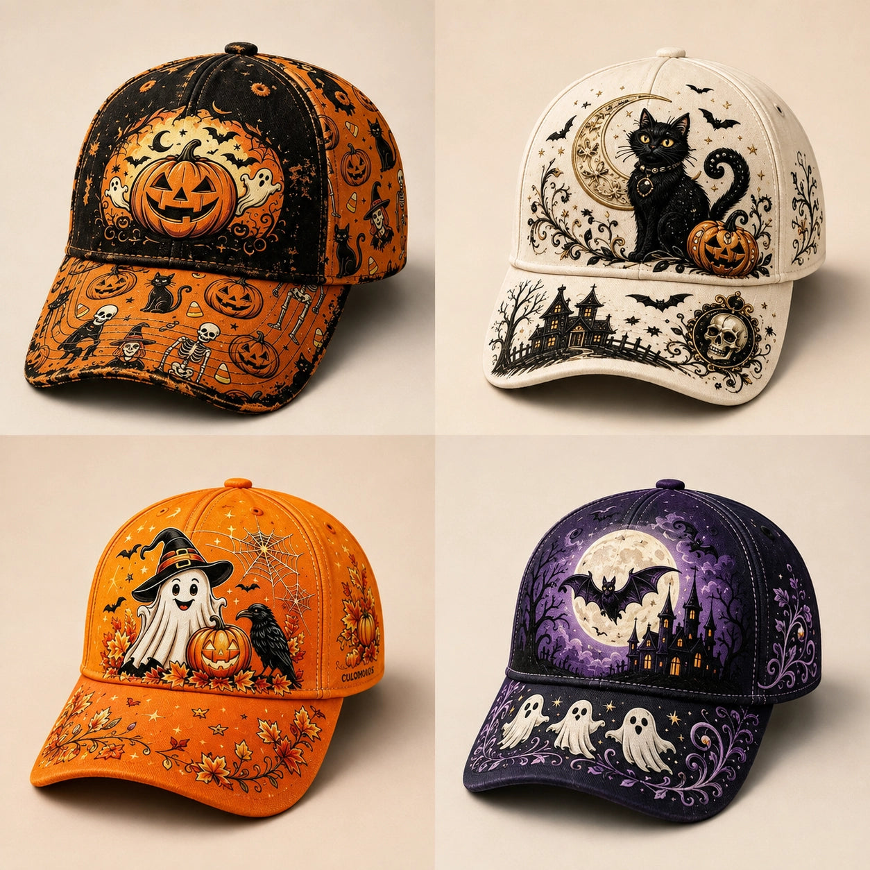 Bestickte Halloween Baseballkappe | Vintage Grusel Herbstmütze