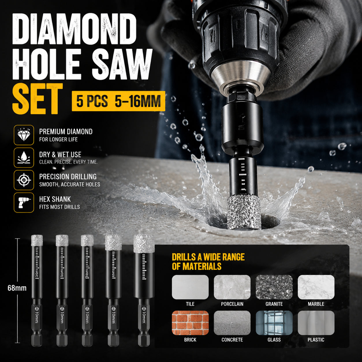 Professional Diamond Hole Drill Bits – Fast Clean Cutting for Tile & Stone
