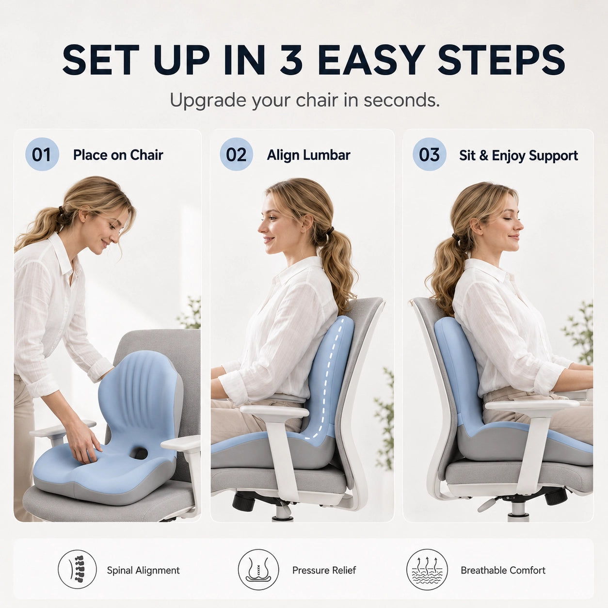 2-in-1 Memory Foam Sitz- und Lendenwirbelstützkissen | Ergonomisches Bürostuhlkissen