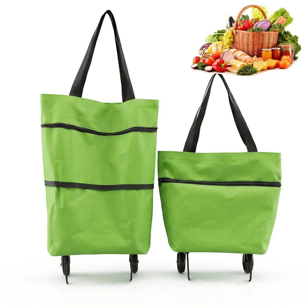 2-in-1 Foldable Shopping Cart With Wheels | Waterproof Grocery Tote Bag For Grocery Shopping, Laundry & Travel