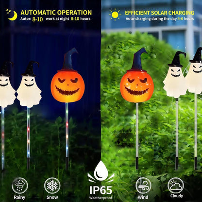 【🎃Halloween Sale🎃】6-Pack Solar Halloween Pathway Lights – Ghost, Pumpkin & Skeleton Yard Stakes