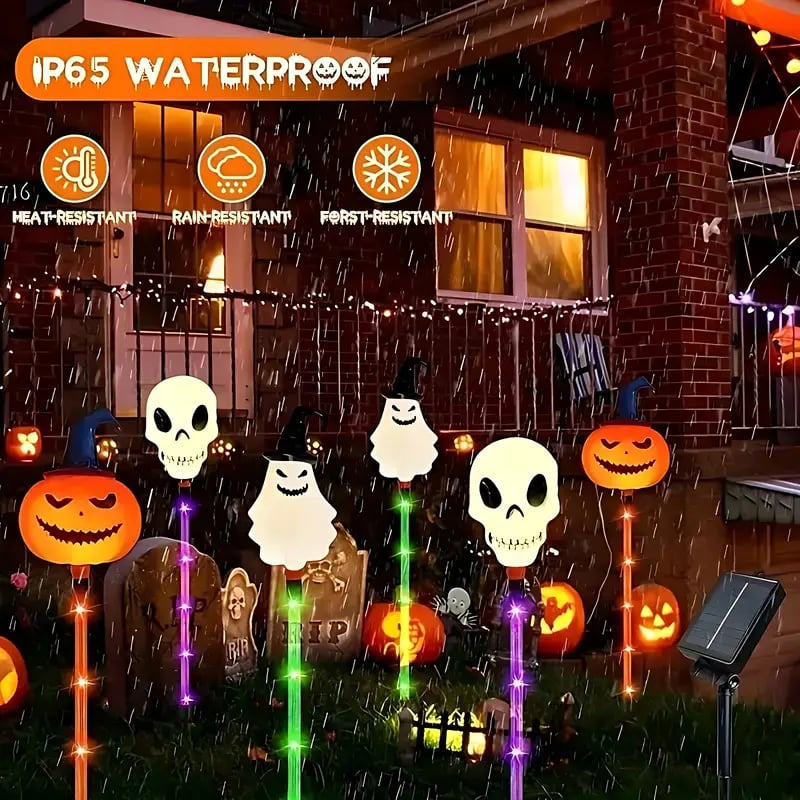 【🎃Halloween Sale🎃】6-Pack Solar Halloween Pathway Lights – Ghost, Pumpkin & Skeleton Yard Stakes