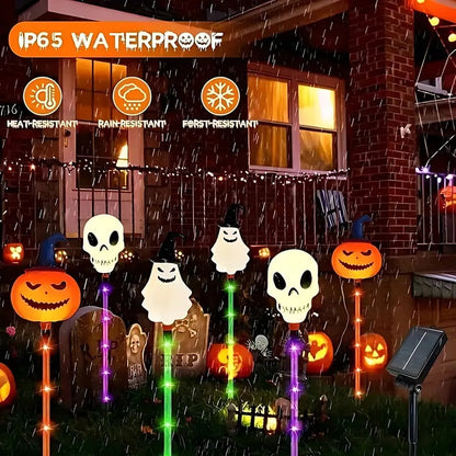 【🎃Halloween Sale🎃】6-Pack Solar Halloween Pathway Lights – Ghost, Pumpkin & Skeleton Yard Stakes