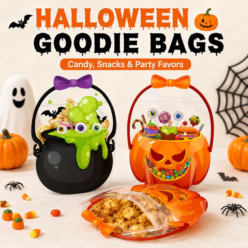 Wiederverwendbare Halloween Süßigkeitentüten mit Henkeln | Wiederverschließbare Trick-or-Treat Goodie Bags
