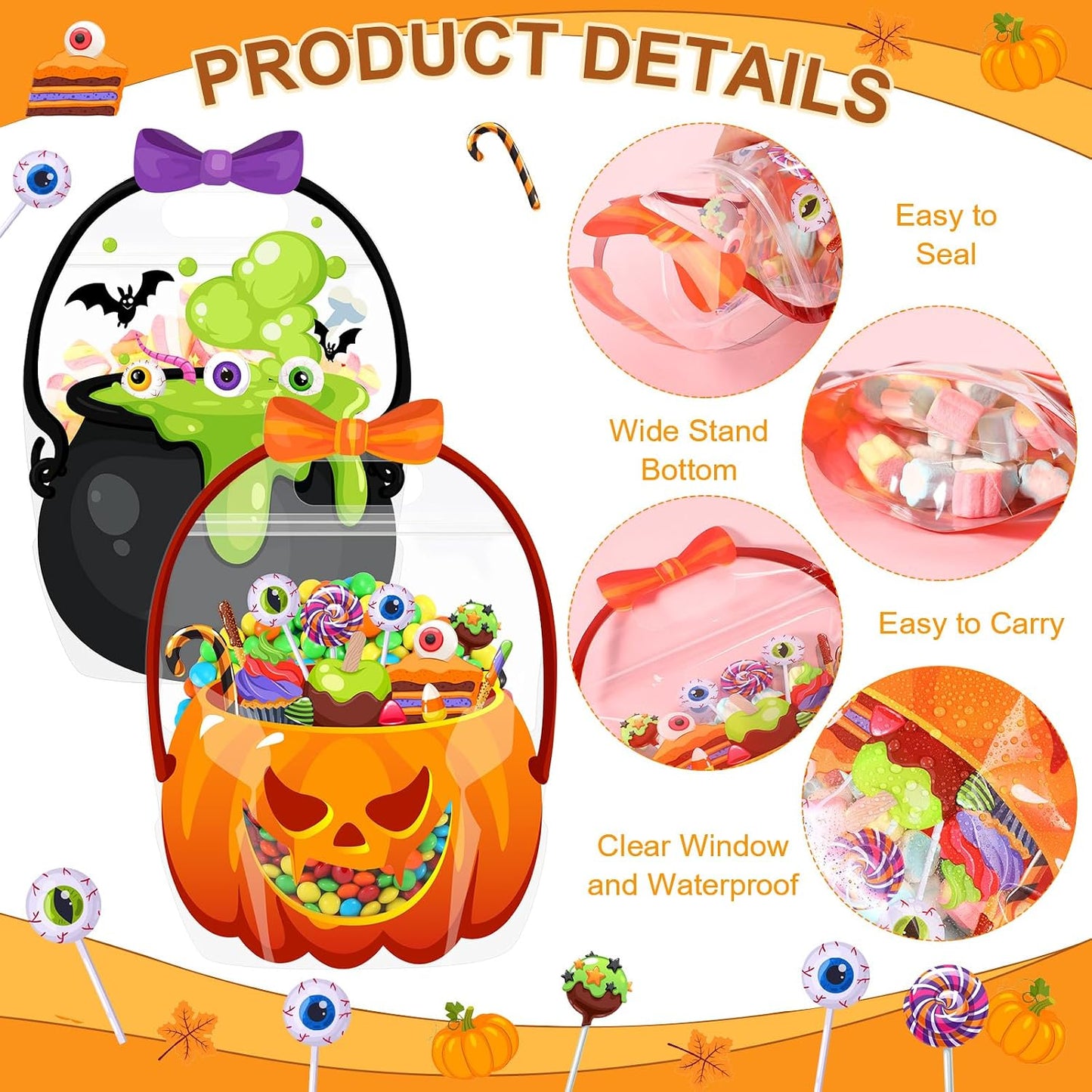 Wiederverwendbare Halloween Süßigkeitentüten mit Henkeln | Wiederverschließbare Trick-or-Treat Goodie Bags