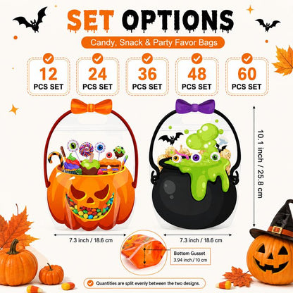 Wiederverwendbare Halloween Süßigkeitentüten mit Henkeln | Wiederverschließbare Trick-or-Treat Goodie Bags