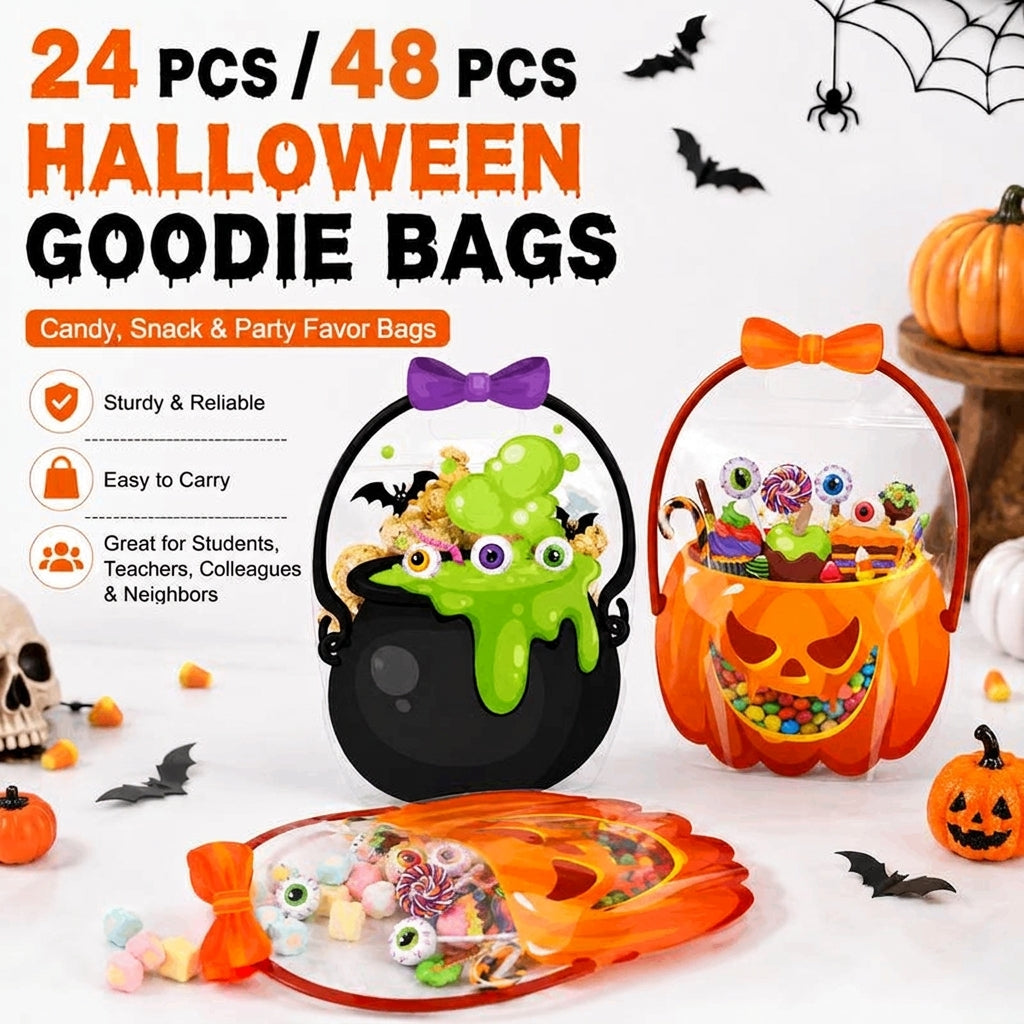 Wiederverwendbare Halloween Süßigkeitentüten mit Henkeln | Wiederverschließbare Trick-or-Treat Goodie Bags