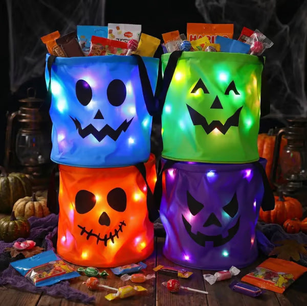 Halloween LED Pumpkin Candy Bag | Glowing Trick Or Treat Handbag For Kids Halloween Party & Costume