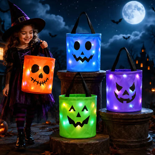 Halloween LED Pumpkin Candy Bag | Glowing Trick Or Treat Handbag For Kids Halloween Party & Costume