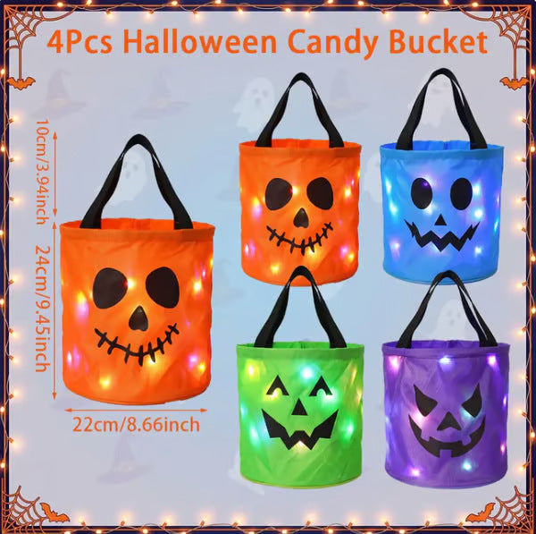Halloween LED Pumpkin Candy Bag | Glowing Trick Or Treat Handbag For Kids Halloween Party & Costume