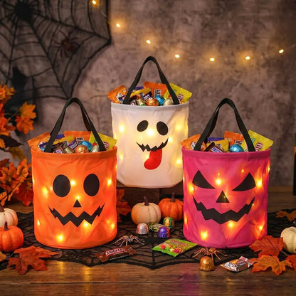 Halloween LED Pumpkin Candy Bag | Glowing Trick Or Treat Handbag For Kids Halloween Party & Costume