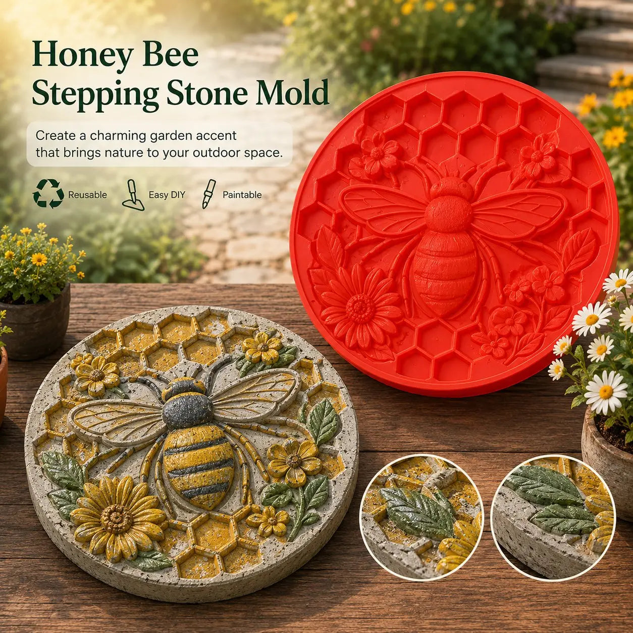 Reusable Sunflower Stepping Stone Mold | DIY Concrete Garden Path Mold For Backyard Decoration