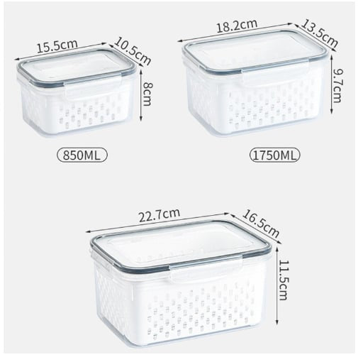 Fruit & Vegetable Storage Container with Drain Basket | Refrigerator Organizer Box for Fresh Food