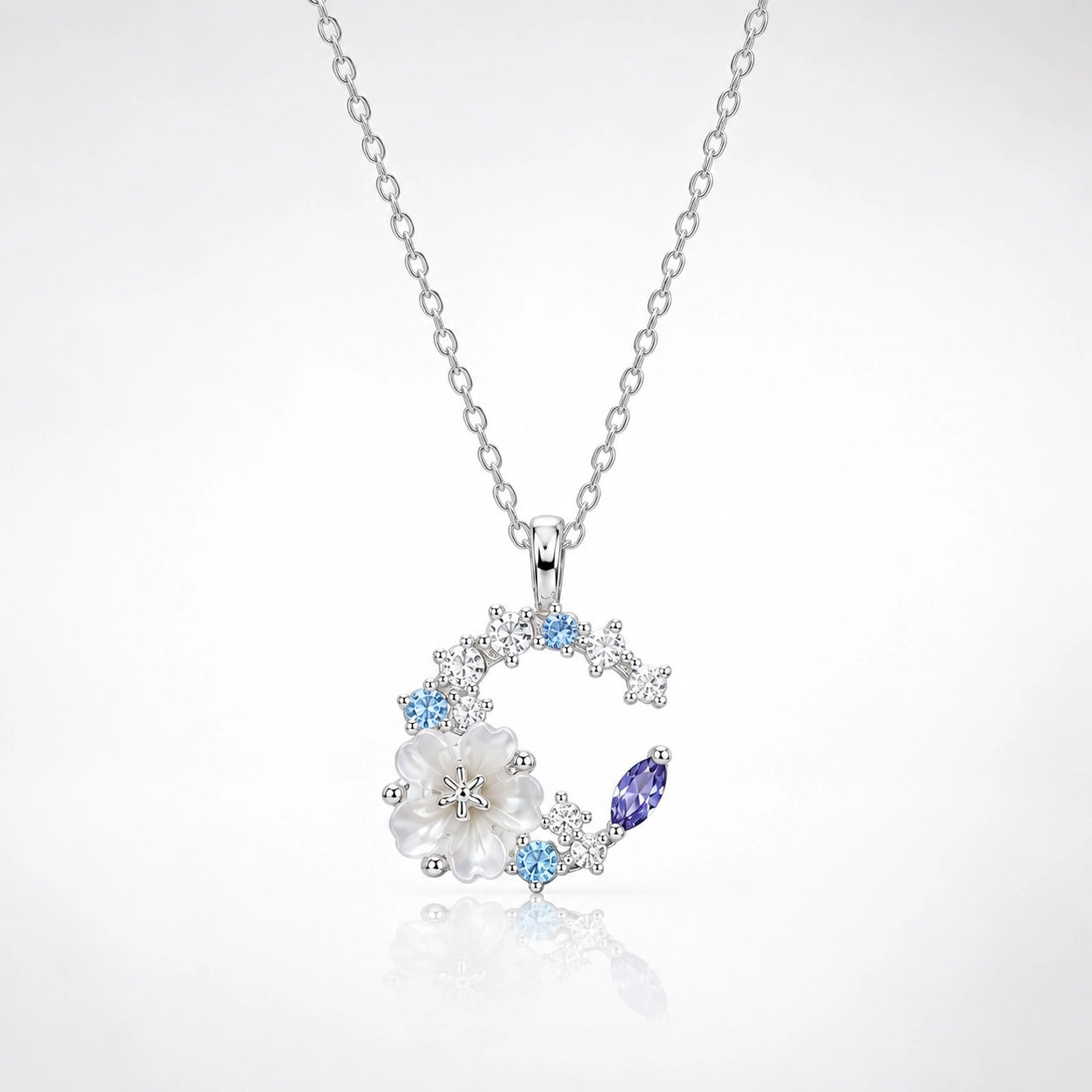 Moonflower Crystal Necklace | 18K White Gold Plated Sterling Silver