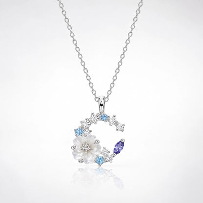 Moonflower Crystal Necklace | 18K White Gold Plated Sterling Silver