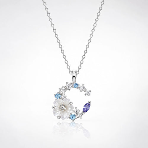 Moonflower Crystal Necklace | 18K White Gold Plated Sterling Silver