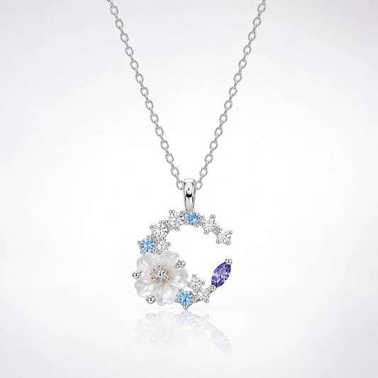 Moonflower Crystal Necklace | 18K White Gold Plated Sterling Silver