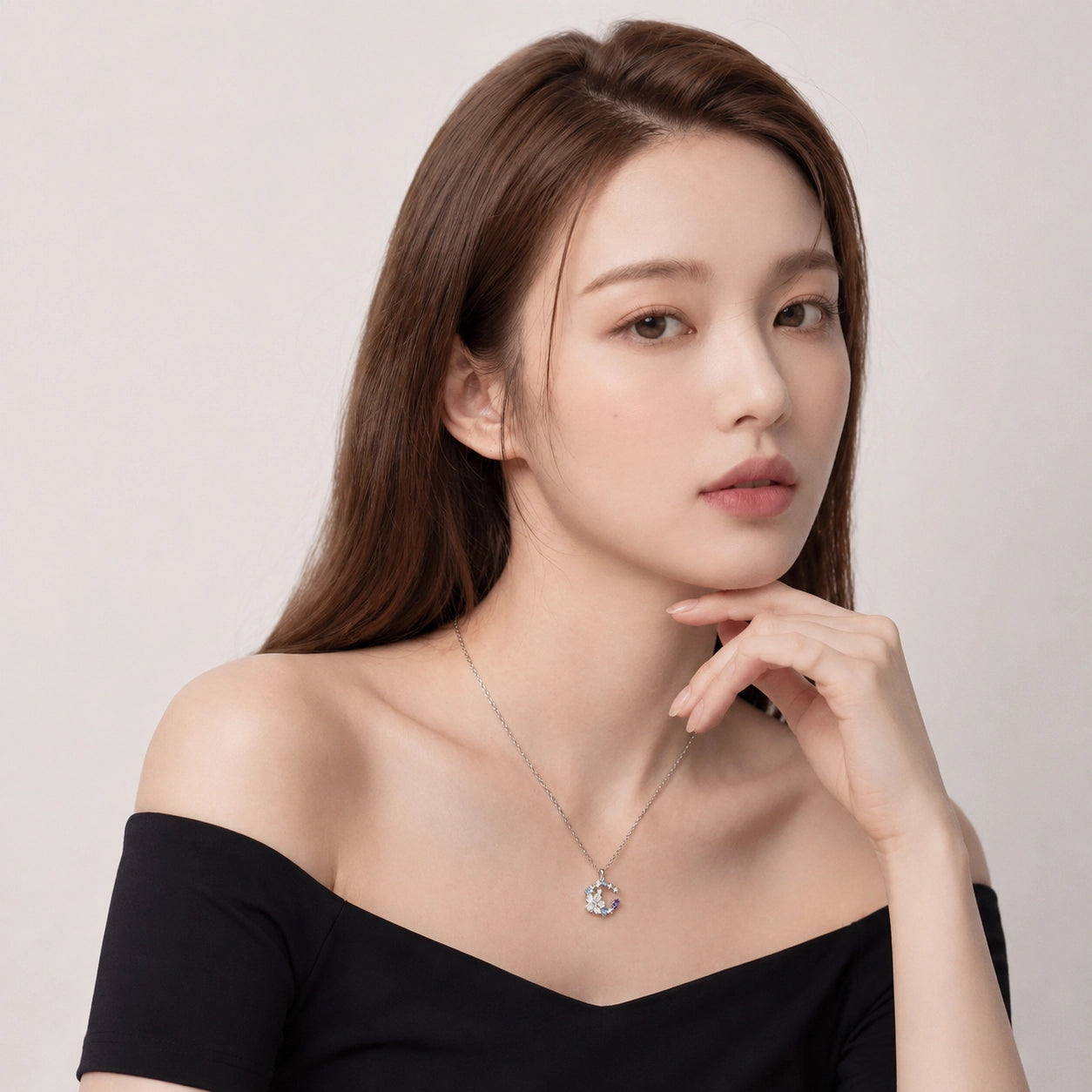 Moonflower Crystal Necklace | 18K White Gold Plated Sterling Silver