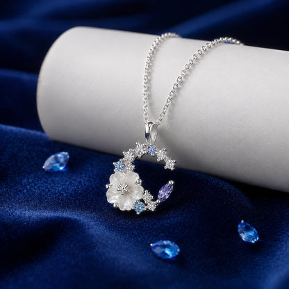 Moonflower Crystal Necklace | 18K White Gold Plated Sterling Silver
