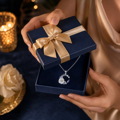 Moonflower Crystal Necklace | 18K White Gold Plated Sterling Silver