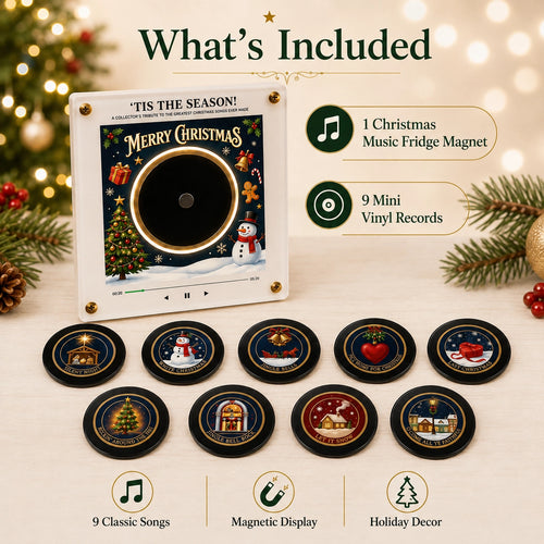 Christmas Music Fridge Magnet Player | 9 Mini Vinyl Records