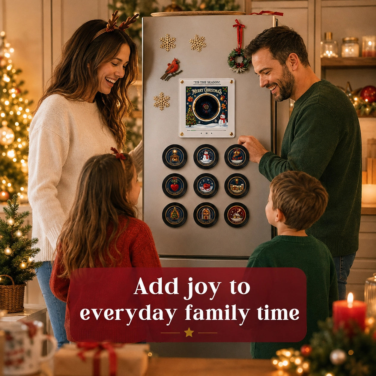 Christmas Music Fridge Magnet Player | 9 Mini Vinyl Records