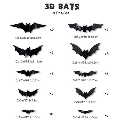 3D LED Halloween Bat Wall Stickers | Glow In The Dark Spooky Decorations For Home, Window & Party Decor