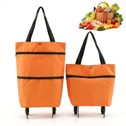 2-in-1 Foldable Shopping Cart With Wheels | Waterproof Grocery Tote Bag For Grocery Shopping, Laundry & Travel
