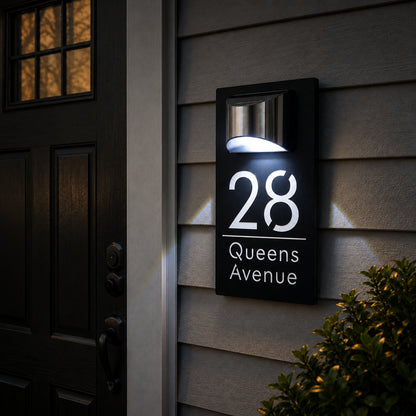Personalized Solar House Number Sign | Modern LED Address Plaque for Front Door