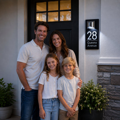 Personalized Solar House Number Sign | Modern LED Address Plaque for Front Door