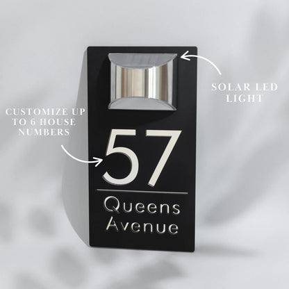 Personalized Solar House Number Sign | Modern LED Address Plaque for Front Door