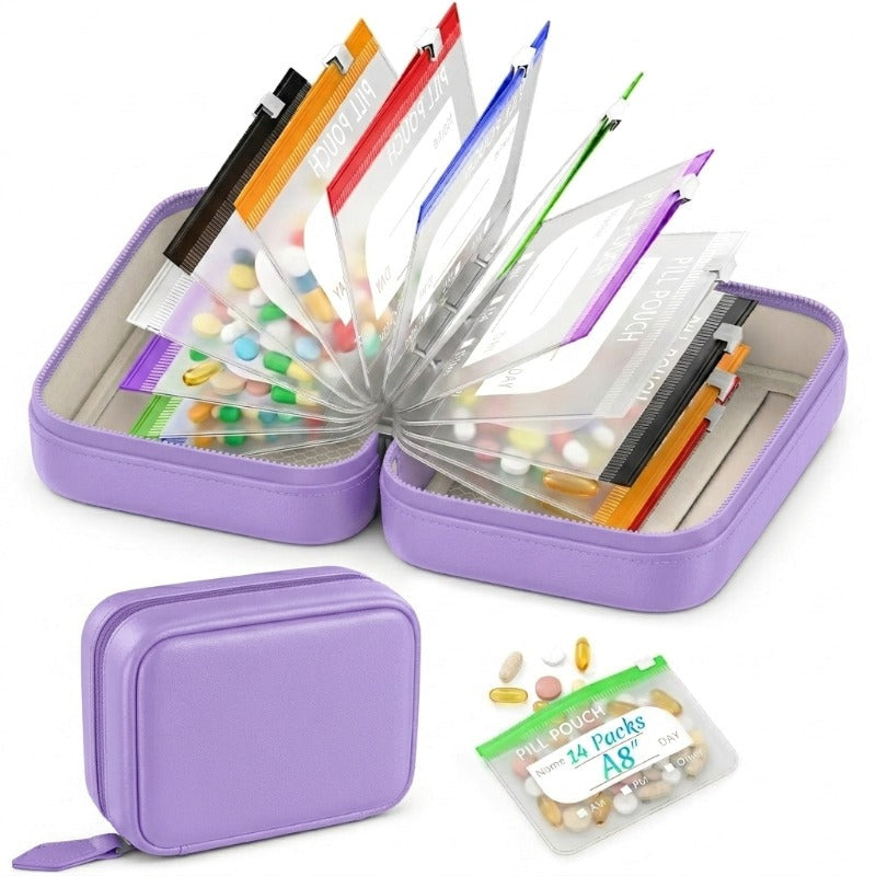 Portable Weekly Pill Organizer Binder | Removable Travel Medicine Pouches