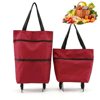 2-in-1 Foldable Shopping Cart With Wheels | Waterproof Grocery Tote Bag For Grocery Shopping, Laundry & Travel