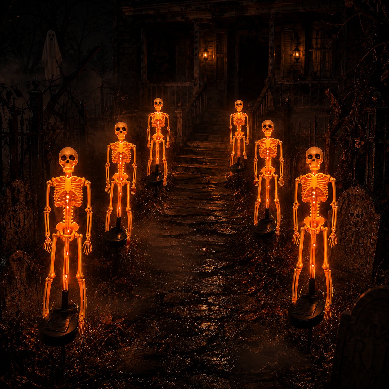 Halloween Skull Solar Garden Lights | Waterproof Outdoor LED Skull Stake Lights for Yard, Lawn & Pathway Decor
