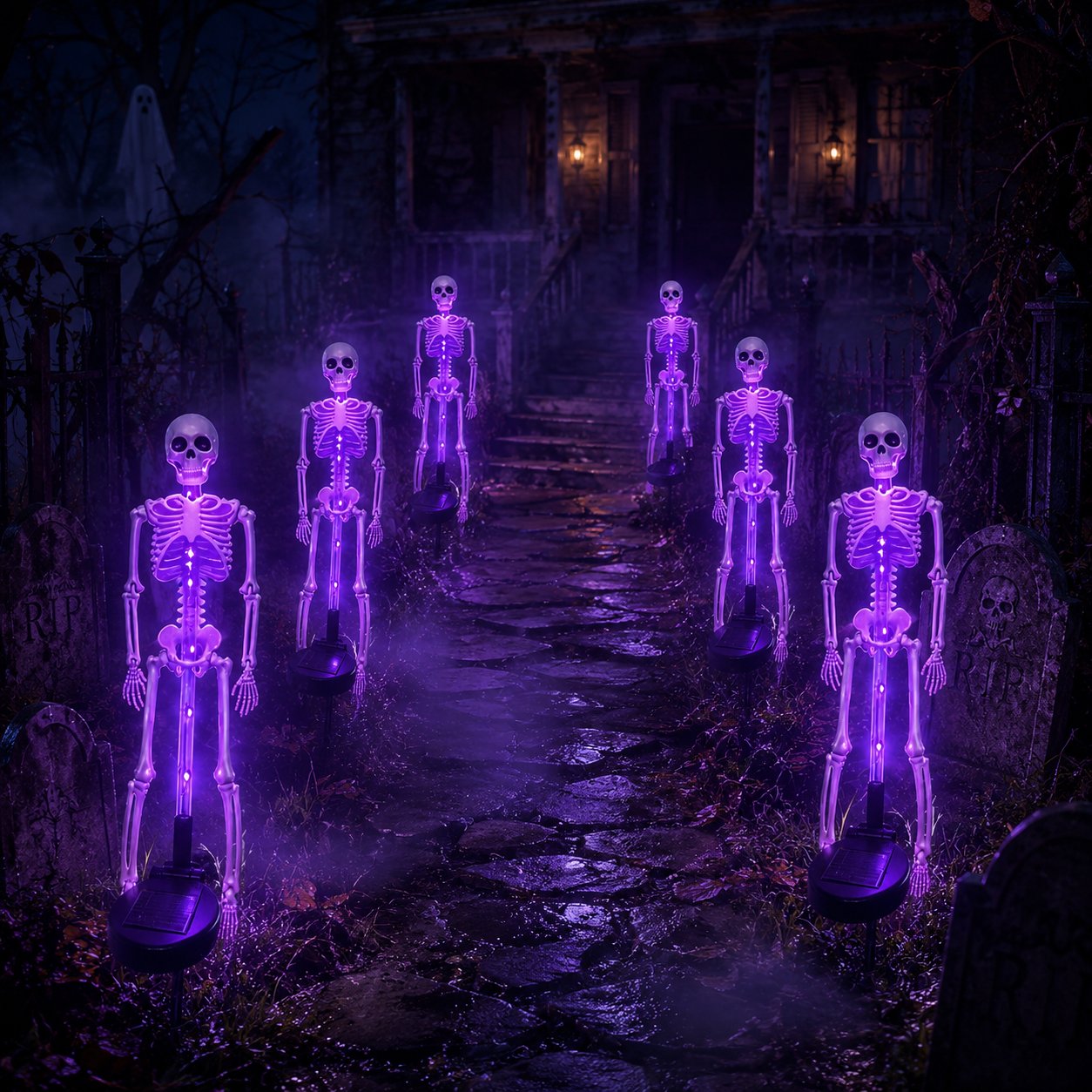 Halloween Skull Solar Garden Lights | Waterproof Outdoor LED Skull Stake Lights for Yard, Lawn & Pathway Decor