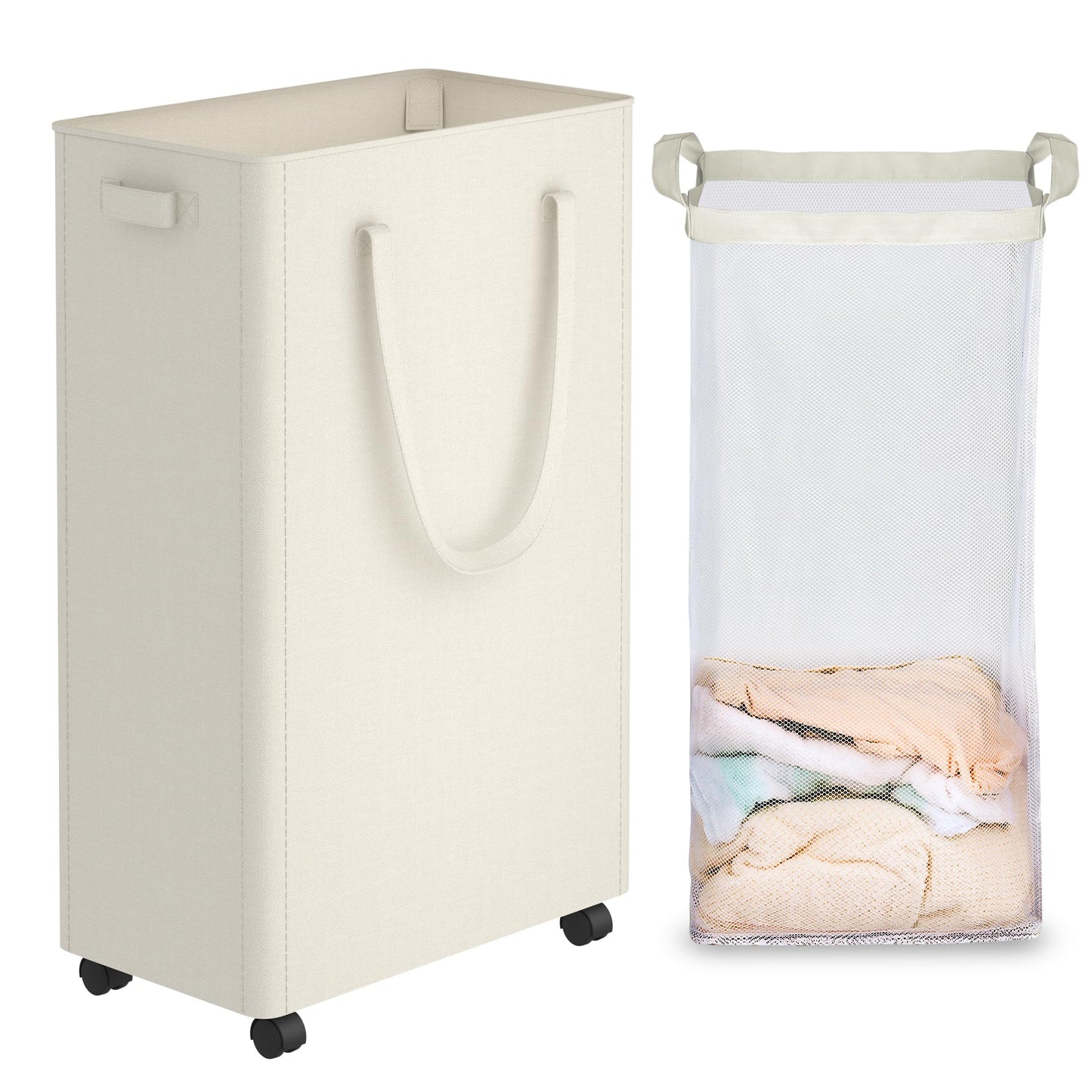Slim Rolling Laundry Hamper with Wheels – 75L Space-Saving Laundry Basket