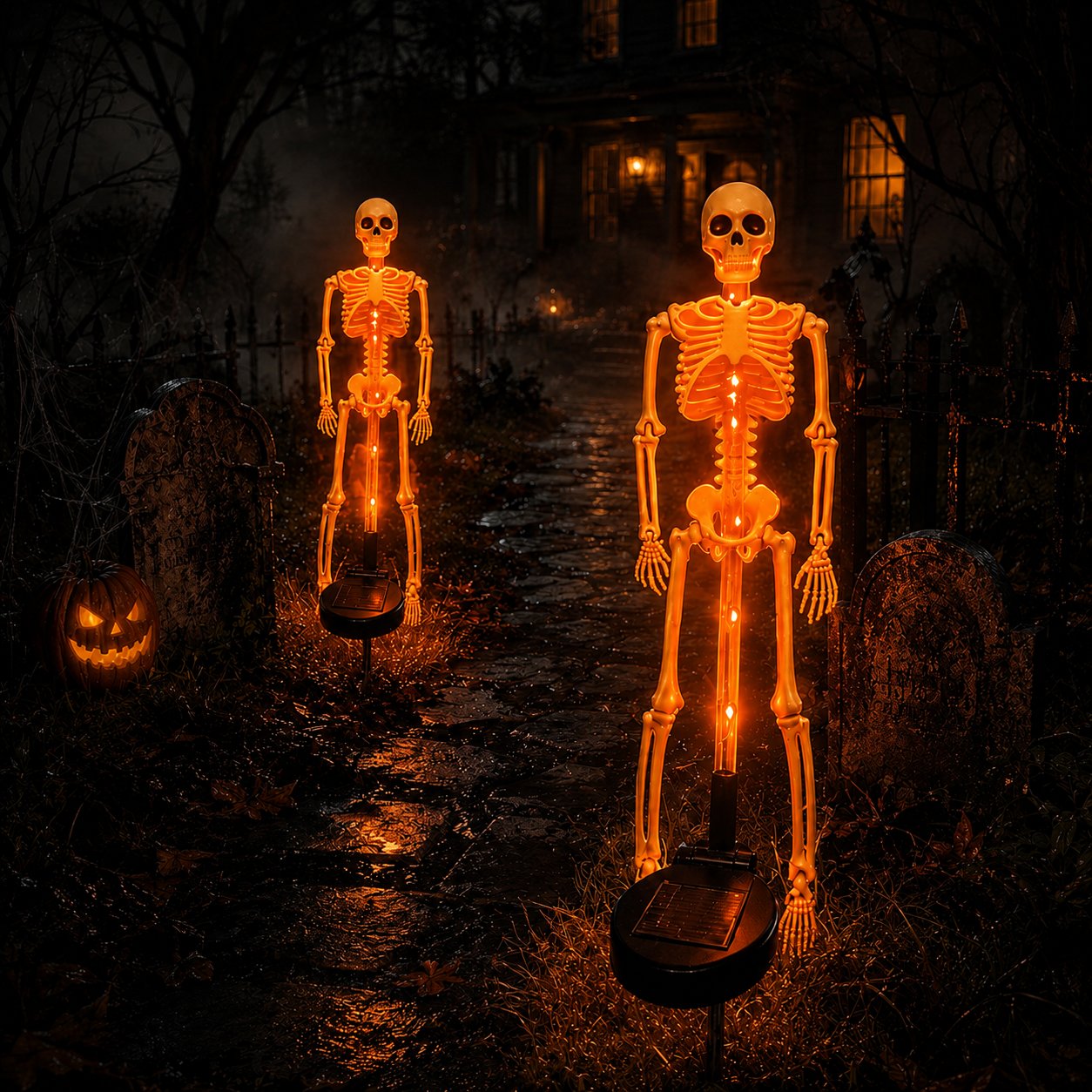 Halloween Skull Solar Garden Lights | Waterproof Outdoor LED Skull Stake Lights for Yard, Lawn & Pathway Decor