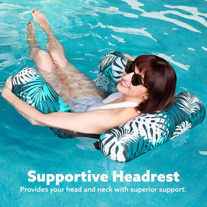 Inflatable Pool Float Chair for Adults | Comfortable Floating Lounge Chair with Backrest & Armrests for Pool & Beach