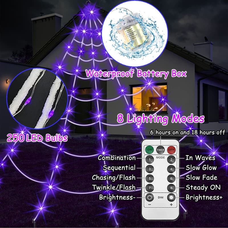 【🎃Halloween sale🎃】Halloween Spider Web Lights Outdoor | LED Spider Web Decoration With Glowing Spider For Yard & Party Decor