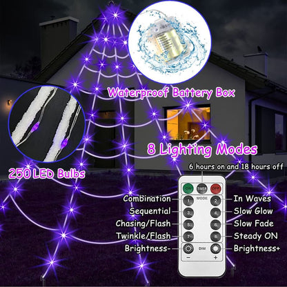 【🎃Halloween sale🎃】Halloween Spider Web Lights Outdoor | LED Spider Web Decoration With Glowing Spider For Yard & Party Decor