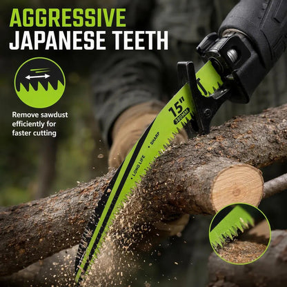 4-Pack 15" Japanese-Tooth Reciprocating Saw Blades | Curved Wood Pruning Blades