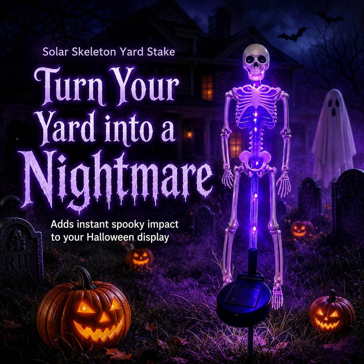 Halloween Skull Solar Garden Lights | Waterproof Outdoor LED Skull Stake Lights for Yard, Lawn & Pathway Decor