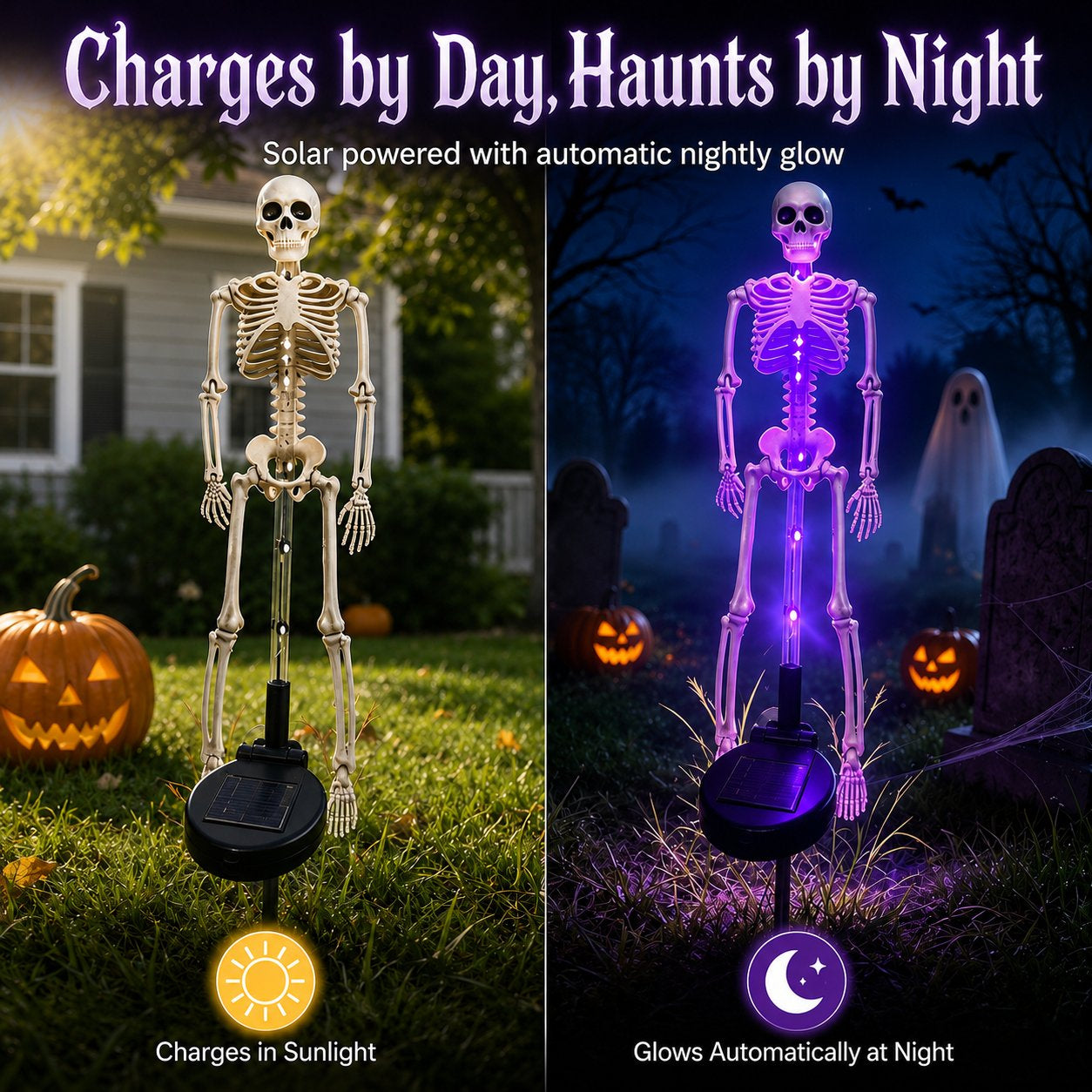 Halloween Skull Solar Garden Lights | Waterproof Outdoor LED Skull Stake Lights for Yard, Lawn & Pathway Decor