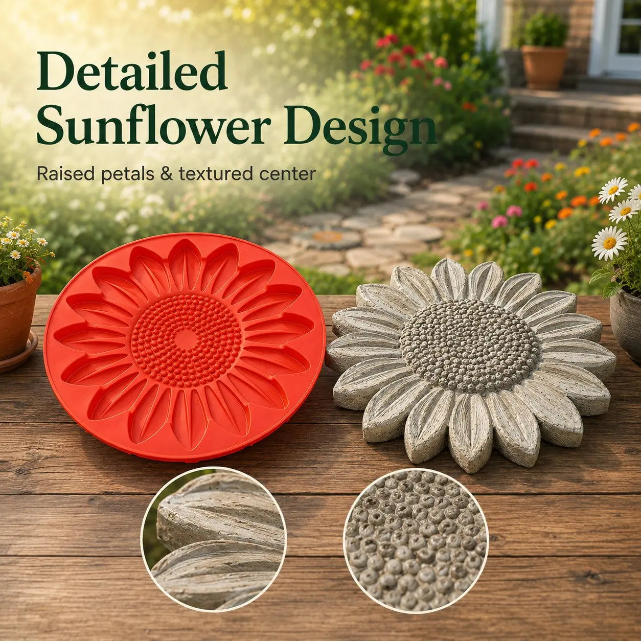 Reusable Sunflower Stepping Stone Mold | DIY Concrete Garden Path Mold For Backyard Decoration