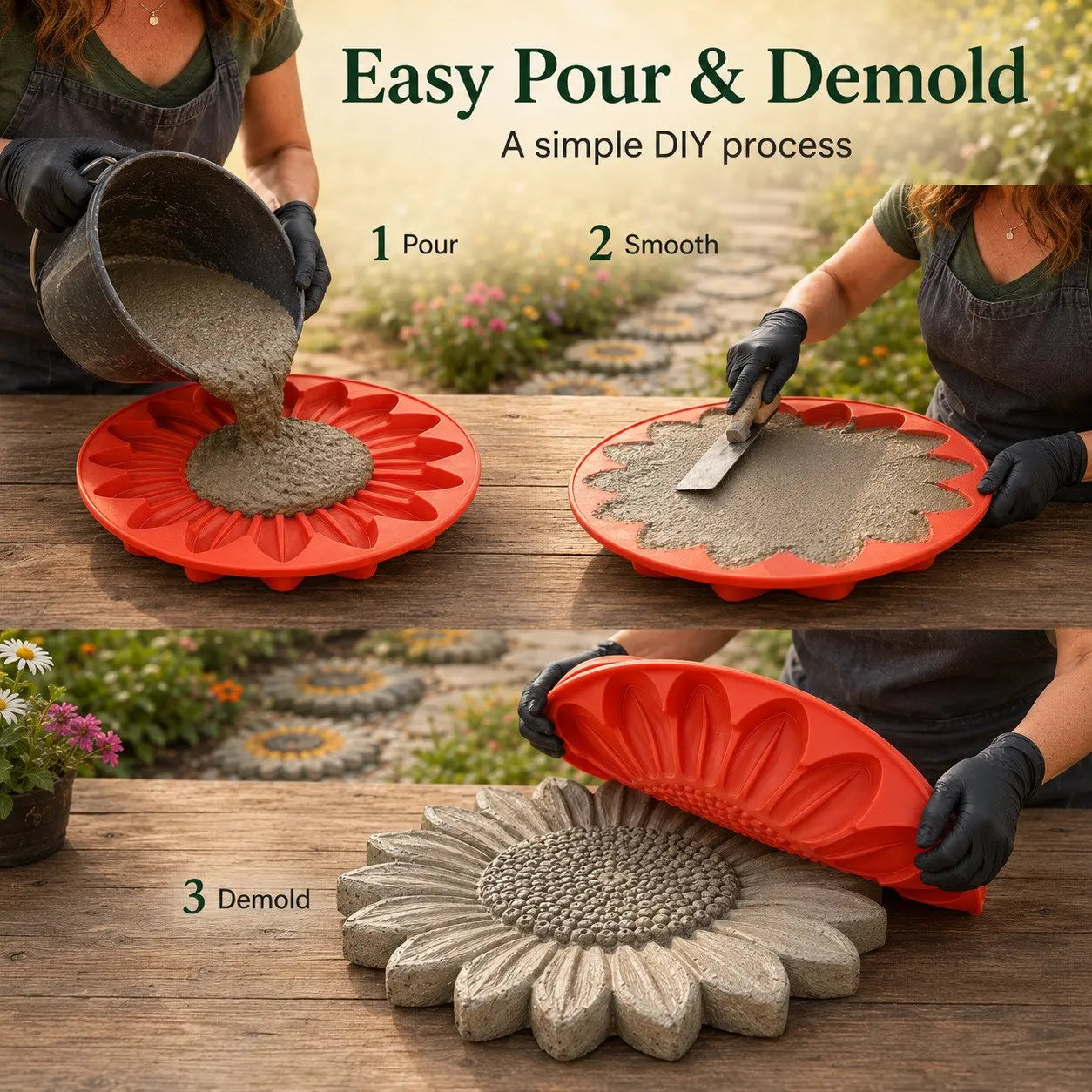 Reusable Sunflower Stepping Stone Mold | DIY Concrete Garden Path Mold For Backyard Decoration