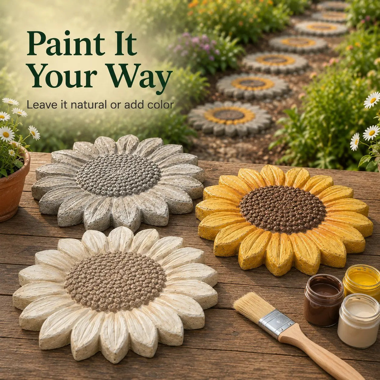 Reusable Sunflower Stepping Stone Mold | DIY Concrete Garden Path Mold For Backyard Decoration
