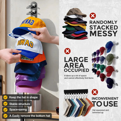 Wall Mounted Hat Rack for Baseball Caps | Space Saving Hat Organizer Holds 10 Hats for Closet & Bedroom