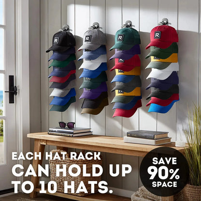 Wall Mounted Hat Rack for Baseball Caps | Space Saving Hat Organizer Holds 10 Hats for Closet & Bedroom