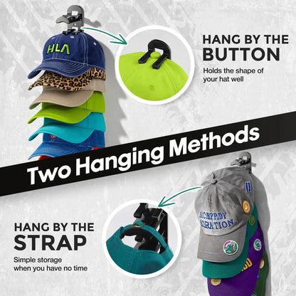 Wall Mounted Hat Rack for Baseball Caps | Space Saving Hat Organizer Holds 10 Hats for Closet & Bedroom